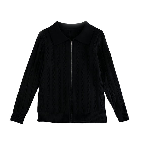 Girl Sweater Girls Fall Winter Knit Cardigan Jacket Turn Down Collar Zippered Soft Casual Outerwear Lightweight Pullover Sweater Top for Toddler Kids Sweater for Boys Black 12 Months-24 Months