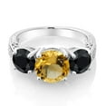 thumbnail image 2 of Gem Stone King 925 Sterling Silver Yellow Citrine and Black Sapphire Engagement Ring for Women | 3.80 Cttw | Round 8MM | Gemstone November Birthstone | Size 7, 2 of 4
