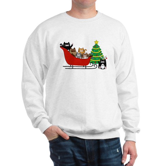 CafePress - 6 Kitty Cat, Sleigh Christmas Tree - Crew Neck Sweatshirt