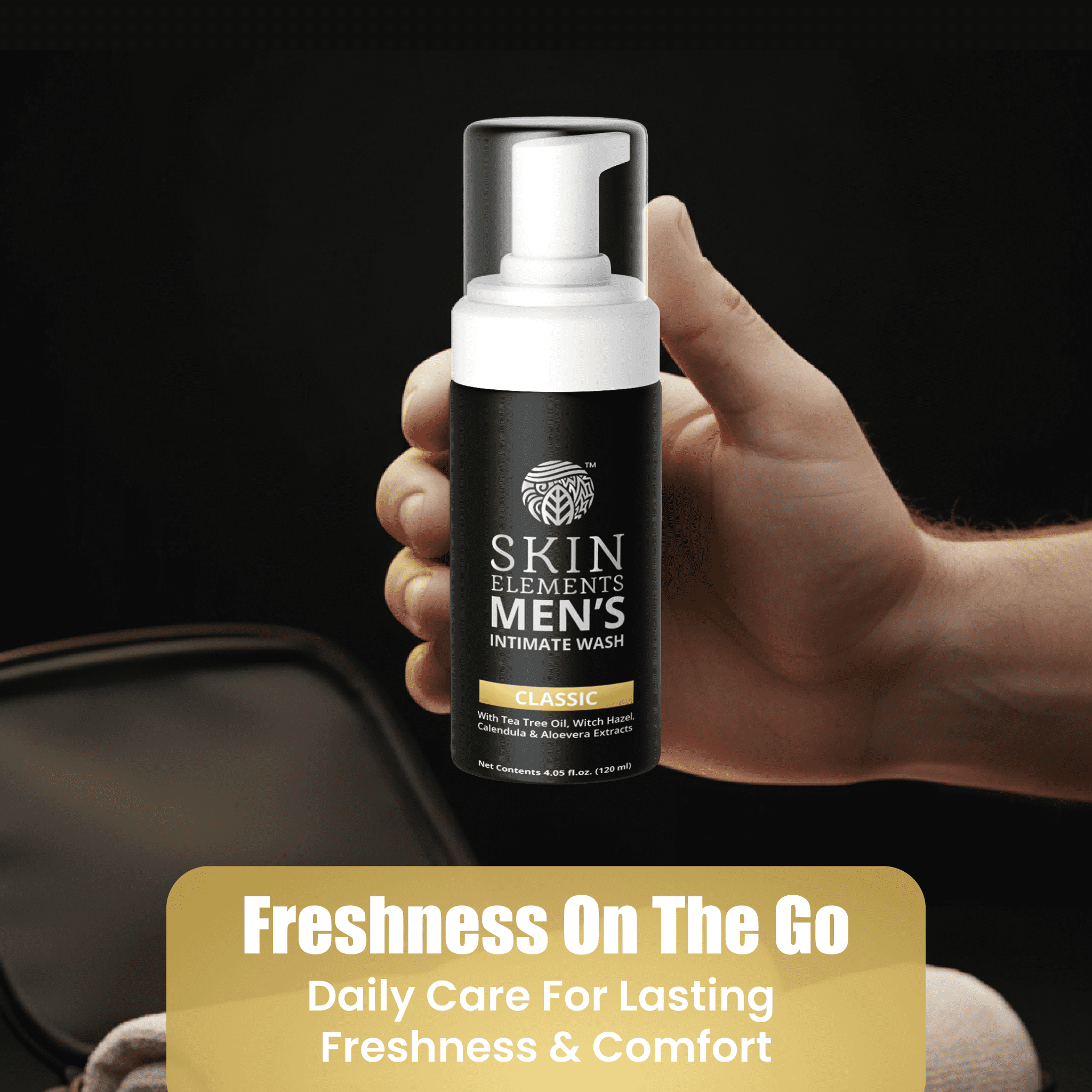 Skin Elements Intimate Wash for Men (4.05 fl. oz.) | pH Balanced Foaming Penis Wash | Tea Tree Oil | Controls Bad Odor and Soothes Intimate Area