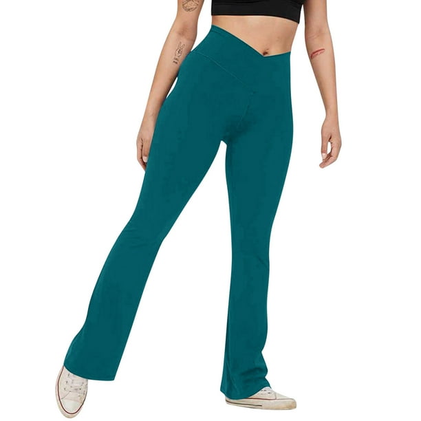 TOWED22 Women's Black Flare Yoga Pants, Crossover High Waisted Casual Bootcut  Leggings(Blue,L) 