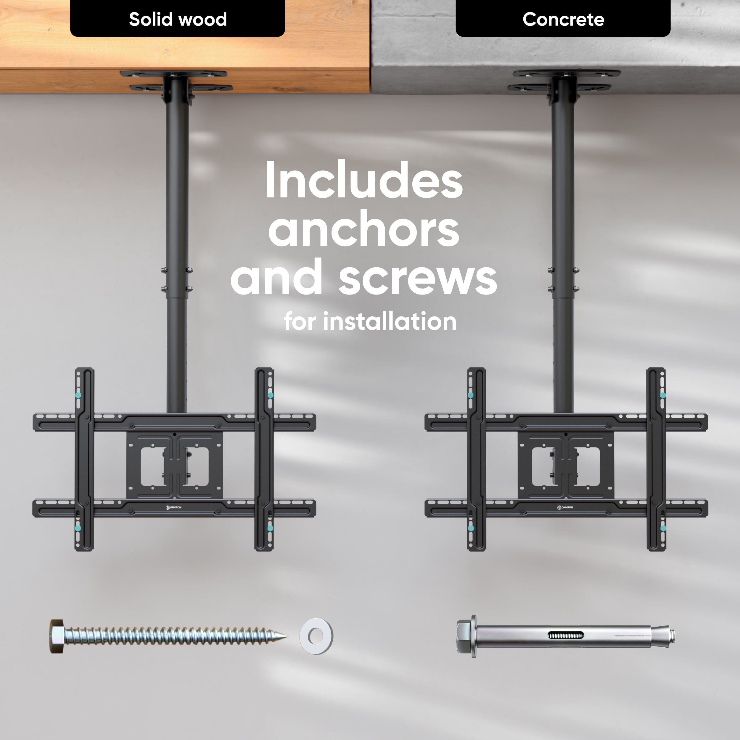 ONKRON Ceiling TV Mount for 32”-80” Flat/Curved Screens up to 150 lbs – Tilting Swiveling max 600x400 VESA
