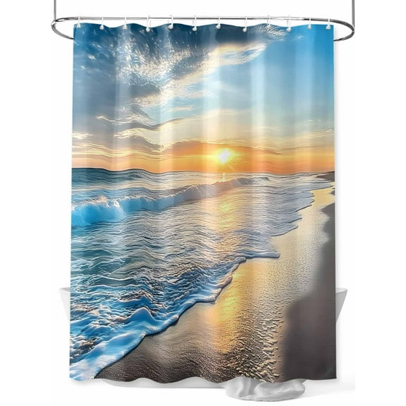 Fsddascl Sunset Beach Shower Curtain Set - 48" x 72" Washable Bathtub Curtain with 12 Hooks, Spray Ocean Waves Sky Nature Scenery Waterproof Fabric Stall Shower Curtains for Bathroom/Bathtub Décor