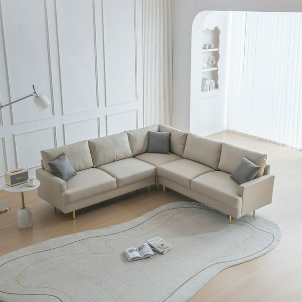 Repressalier Diktere St L-Shaped Sectional Sofa, Fabric Upholstered Corner Sofa with Pillows and  Metal Legs, Modern High Resilience Foam Couch with Cushion Back and Square  Arm for Living Room, Beige - Walmart.com