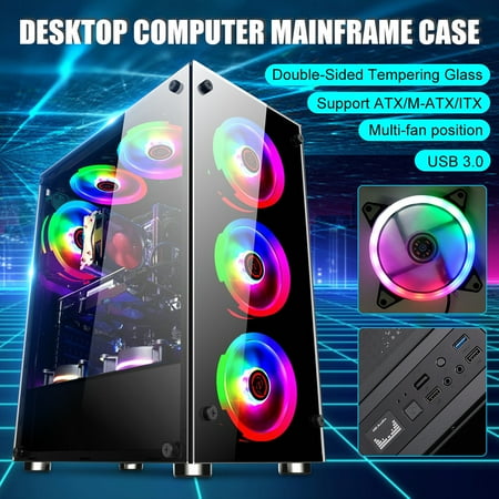 Stoneway Mid-Tower Smart Case, Desktop Computer Case Cover Double USB 3.0/2.0 Interface Transparent Side Window 6