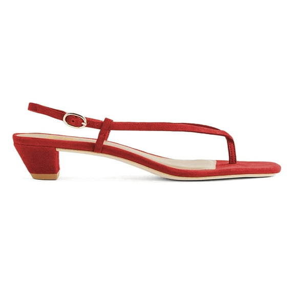 XYD Women Minimalist Open Square Toe Thong Sandals Buckled Backstrap Chunky Low Heels Casual Dress Summer Shoes Size 7 Red