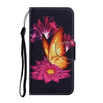 Feishell for Samsung Galaxy A13 5G Wallet Case,with Card Holder Flip Case for Women Men,Pattern PU Leather Magnetic Clasp Kickstand Phone Cover with Wrist Strap,Golden Butterfly