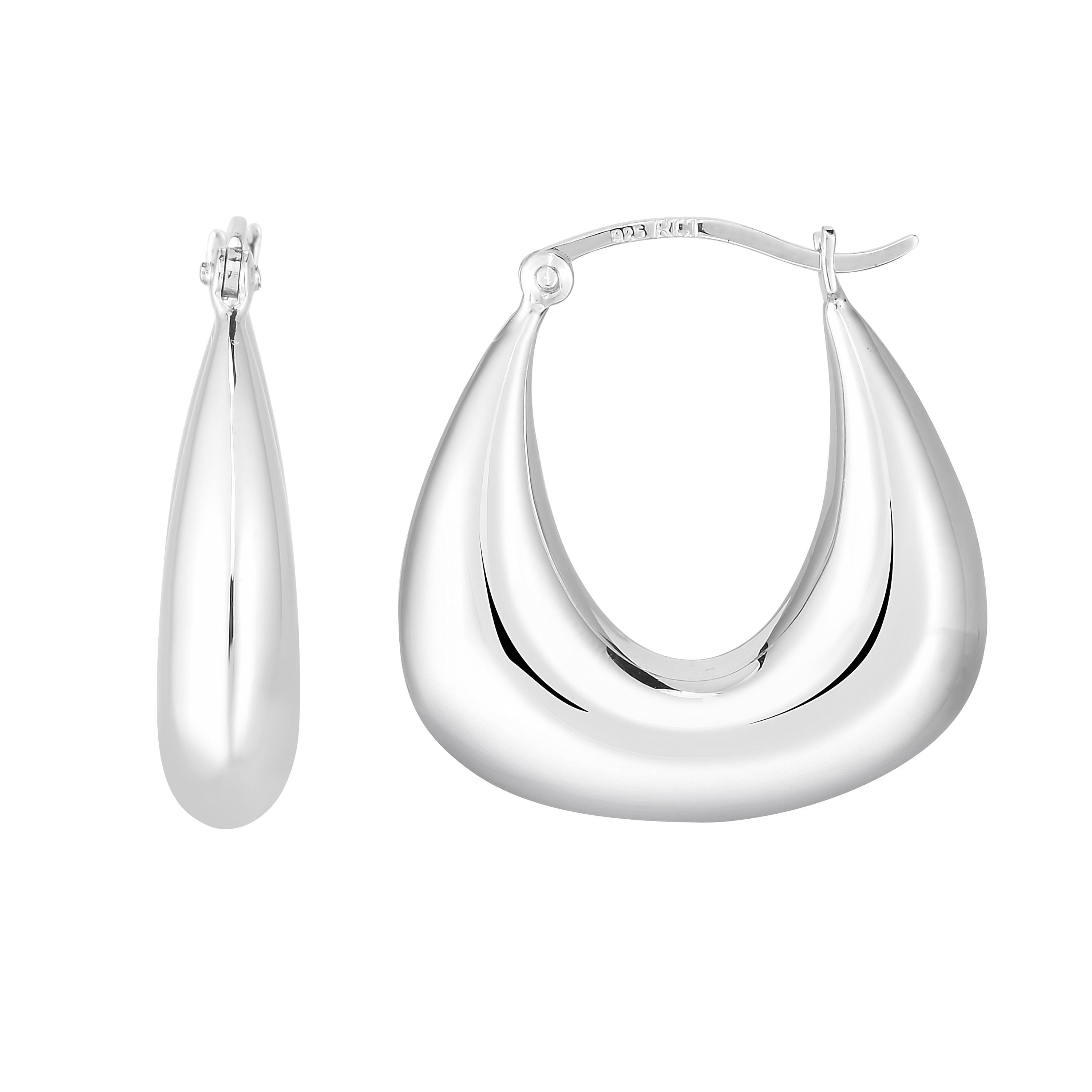 Sterling Silver Rhodium-plated 3mm Round Hinged Post Classic Hoop Earrings Length 31mm Sterling Silver Rhodium-plated 3mm Round Hinged Post Classic Hoop Earrings Length 31mm