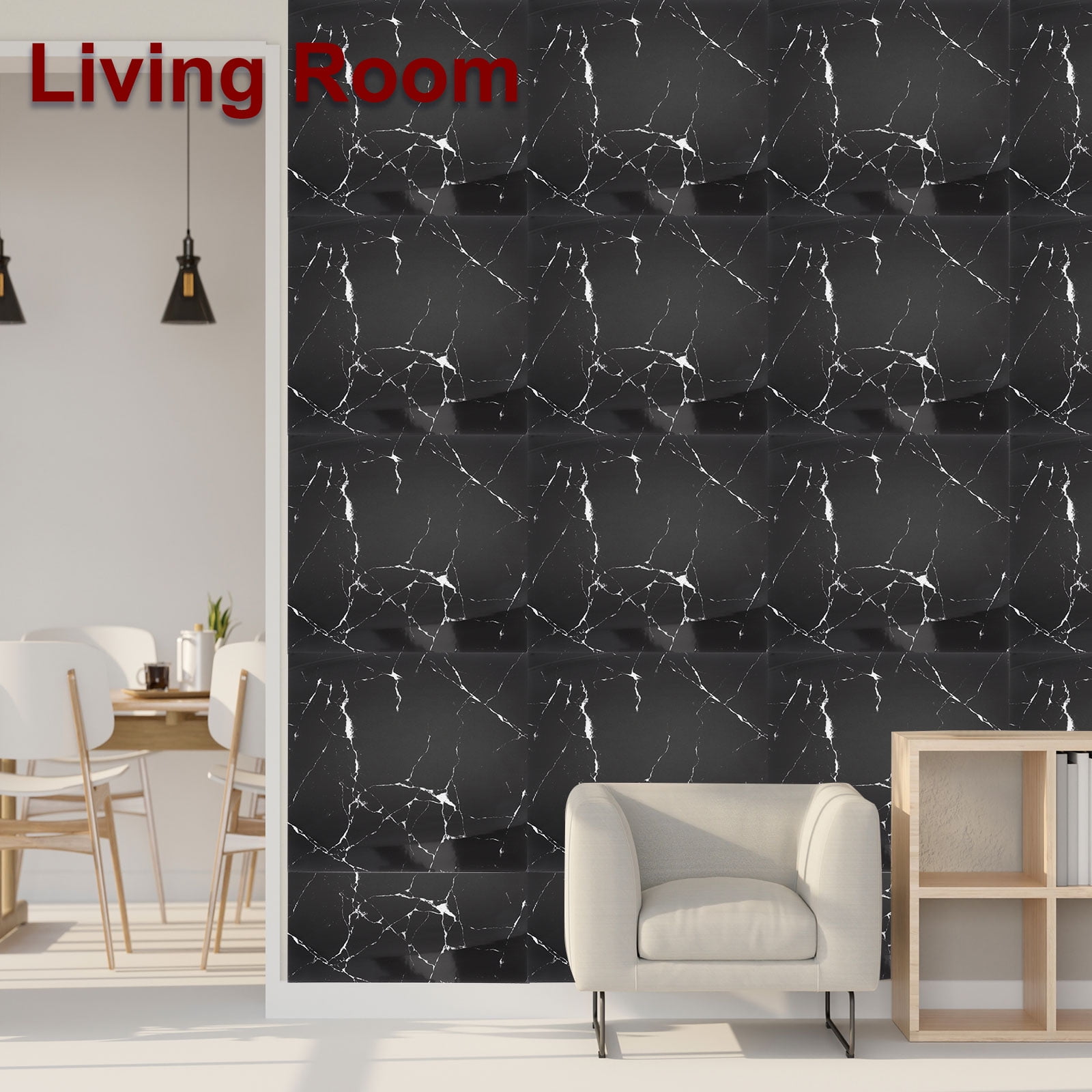 Uxcell 20Pcs Peel and Stick Marble Tiles, Waterproof Wall Panel Backsplash, 11.81"x11.81" Peel and Stick Shower Tiles for Bathroom, Black and White Root Design