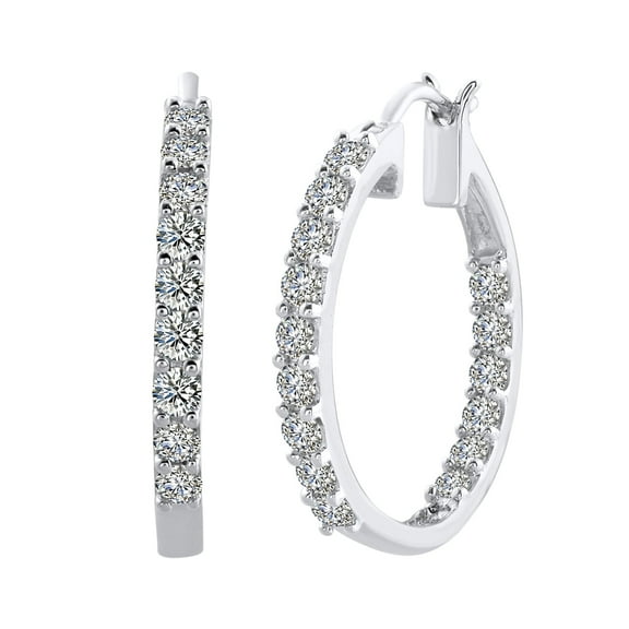 1 Carat (ctw) Diamond Inside-out Hoop Earrings in 10K White Gold