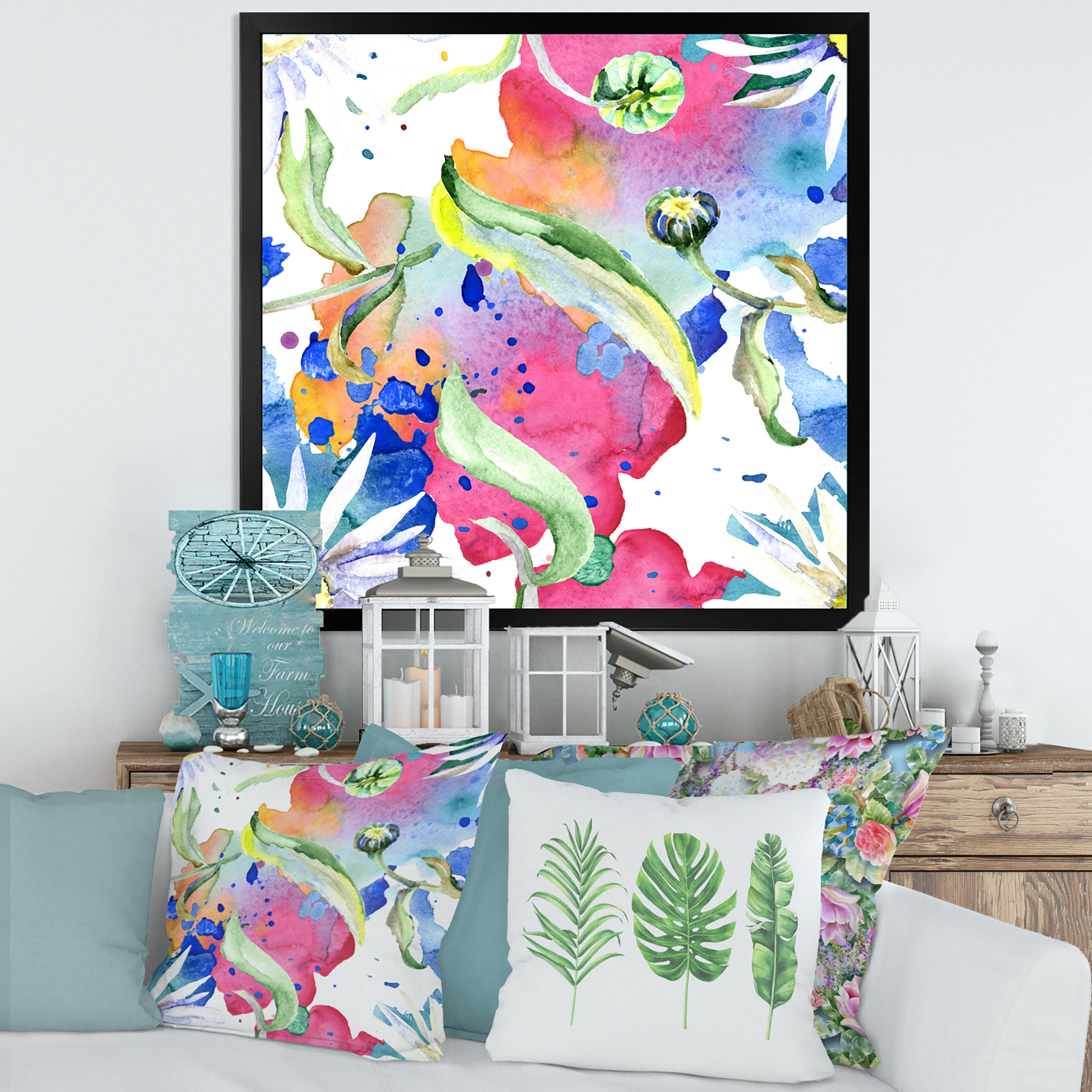 Designart 'Iridiscent Colorful Daisy Flowers' Transitional Framed Art Print