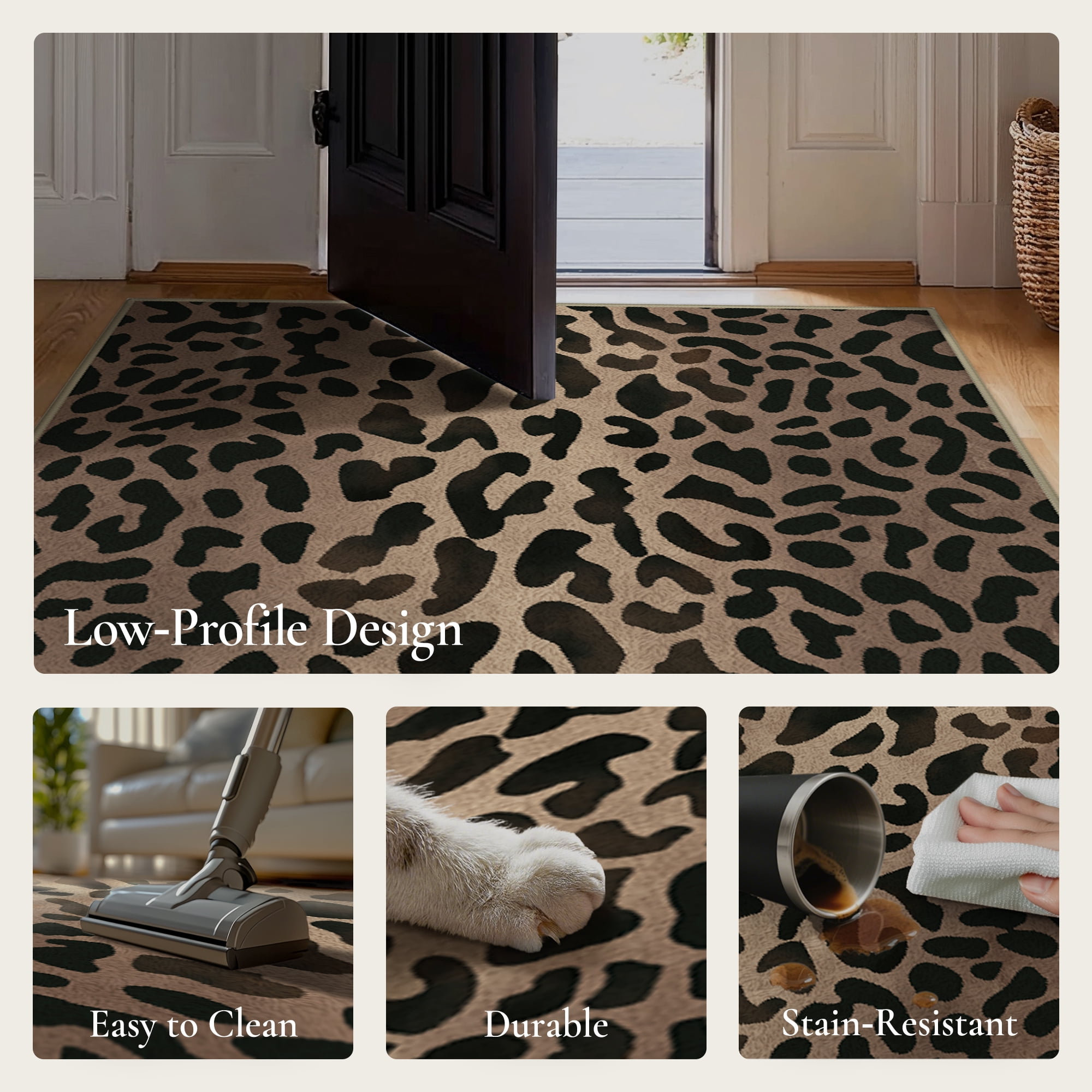 KUETH 2x3 Panthera Area Rugs Machine Washable Rugs for Living Room, Non Slip Flat Pile Rug with Rubber Backing, Modern Rug for Entryway Bedroom Dining Room Home Office