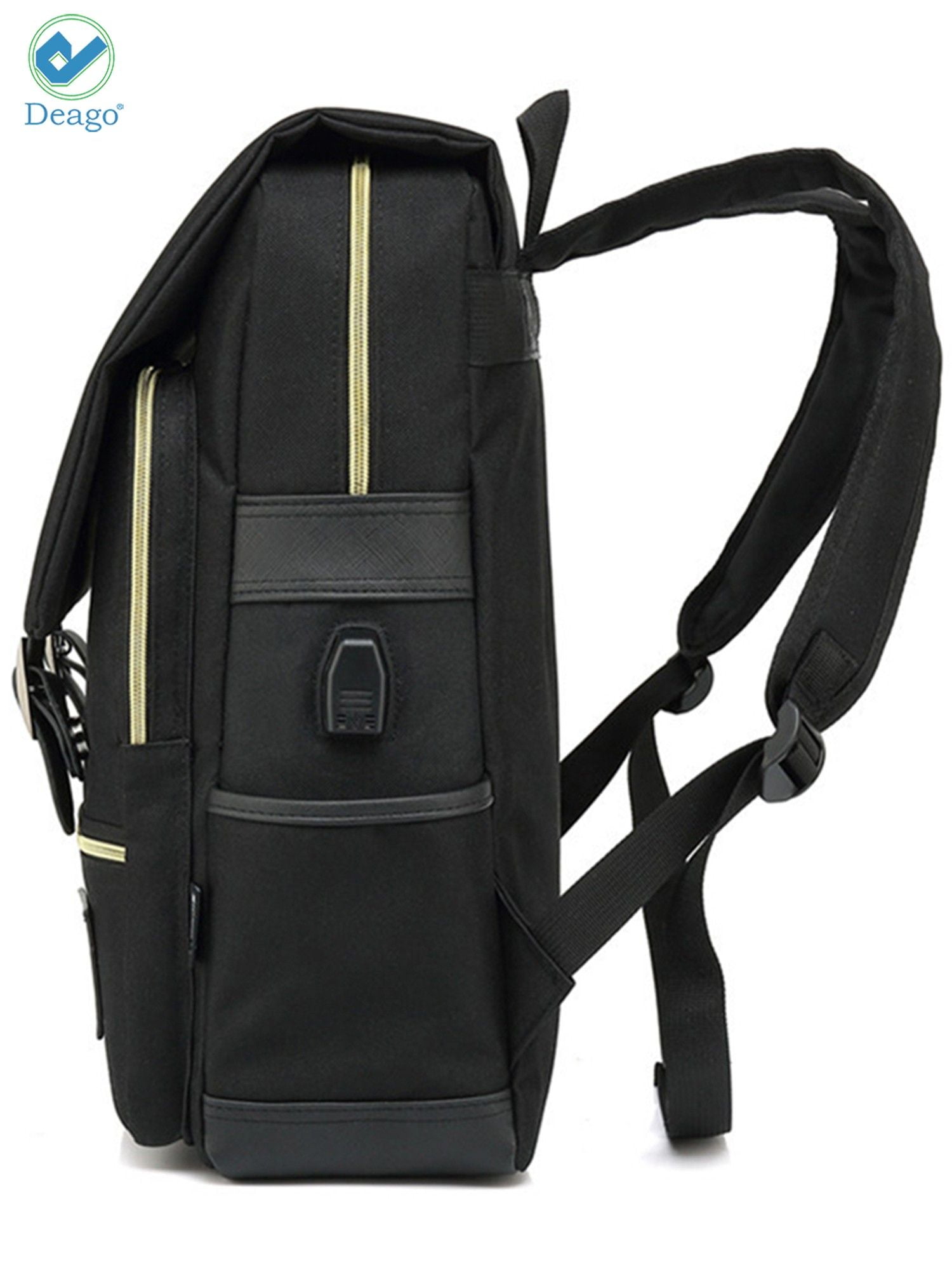 Deago Vintage Laptop Backpack For Women Men Travel Backpack with USB Charging Port Fashion Rucksack Fits 15.6" Notebook (Black)