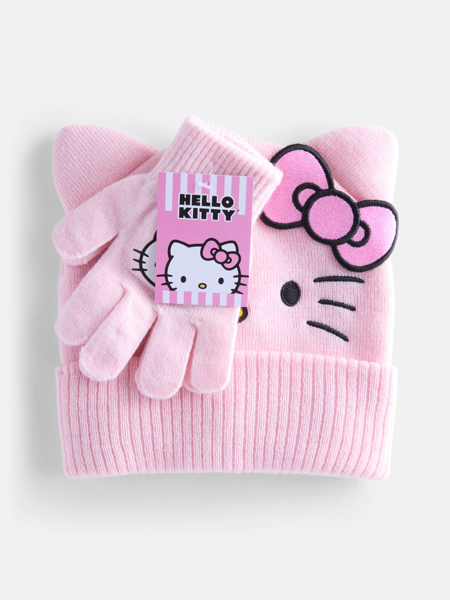 Hello Kitty Girls Knit Beanie and Gloves Set, 2 Piece, One Size