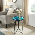 thumbnail image 5 of Liffy Blue Metal Plant Stand - 20 inch Height Vortex Glass Coffee End Table for Home, Multi-Use, Stylish Decor, 5 of 9
