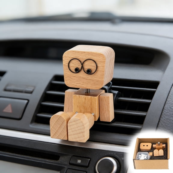 Moonsky Wobbly Wooden Man Car Dashboard Decor Shaking Feet Toy for Office Home Desktop Creative Gift with Magnetic Expressions yellow