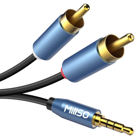 MillSO 3.5mm to RCA 2-Male Headphone Jack Audio Splitter Adapter Cable, Stereo Aux Cord for Smartphone, Tablet, Speaker, Amplifier, AV Receiver, 6 ft