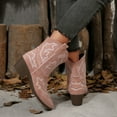 thumbnail image 4 of Womens Retro Cowboy Boots Vintage Suede Embroidered Wide Mid Calf Cowgirl Boots Chunky Heel Slip on Short Dress Booties for Winter Fall Pink Size 8, 4 of 7