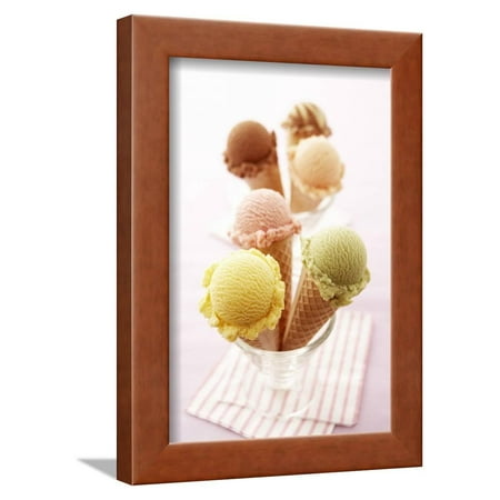 Ice Cream Cones with Different Flavours of Ice Cream Framed Print Wall Art By Marc O.
