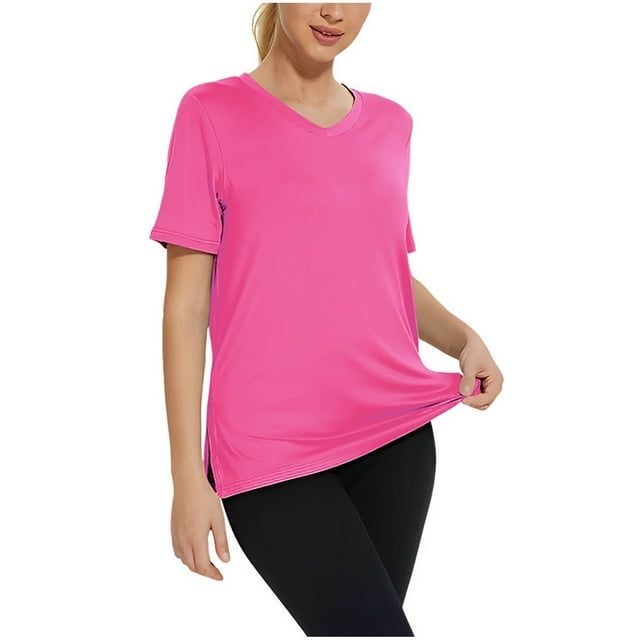 QTOCIO Hauts Décontractés pour Femmes, Hauts d'Été pour Femmes, Chemise Décontractée à Manches Courtes Col en V Grande Taille Unie pour Femmes