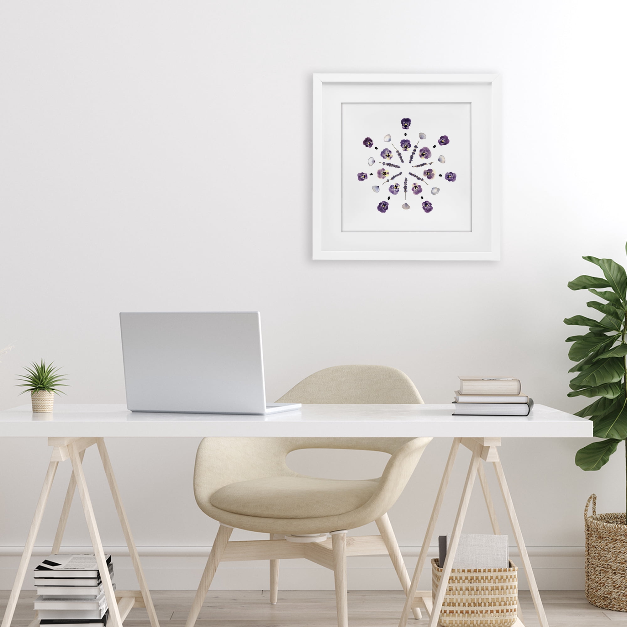 Stupell Industries Pansies & Lavender Symmetry White Framed Print Under Glass, design by Beth Adoette