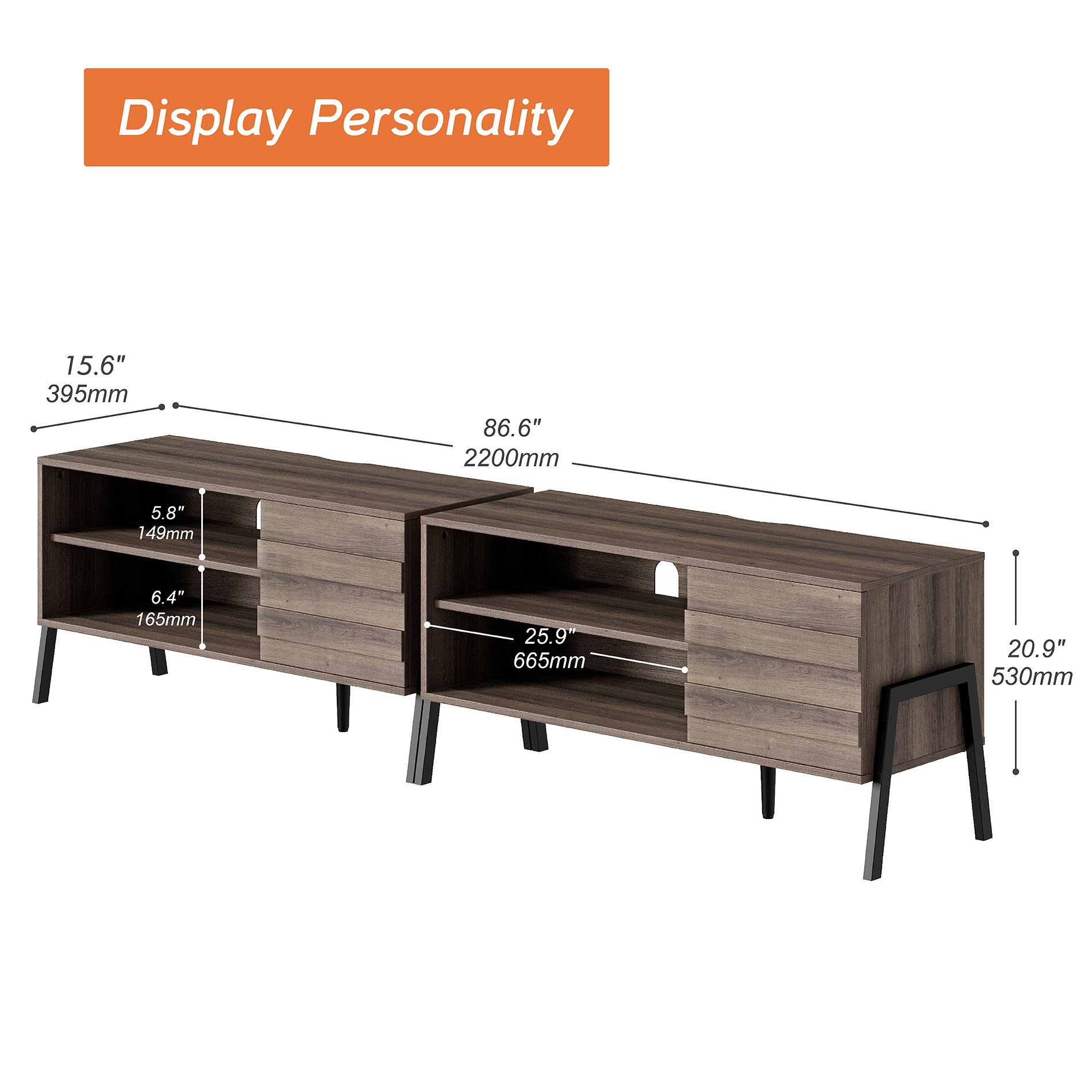 Buy MidCentury TV Stand with LED Lights for TVs up to 85 Inch, Modern