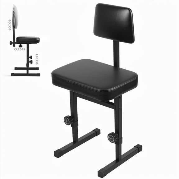 Meoldis Adjustable Piano Bench with Backrest - H‑Style Hydraulic Piano Chair, 5‑Height Music Keyboard Stool with Padded Seat & Anti‑Slip Base, for Kids & Adults