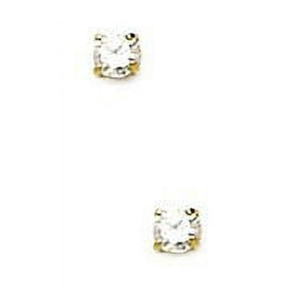 14k Yellow Gold 2.5mm Round Cubic Zirconia Screw-Back Earrings
