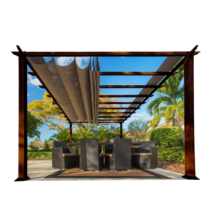 Verona 11' x 16' Aluminum Pergola With the look of Chilean Wood with a Crème Color