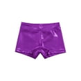 thumbnail image 7 of renvena Kid Girl Shiny Metallic Yoga Shorts High Waist Booty Shorts Jazz Modern Dance Bottoms Purple 6-7, 7 of 7
