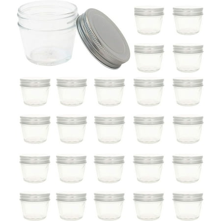 of 24) 4 oz Glass Mason Jars With Silver Lids Favor Jars Ideal for Wedding Favors Party Decor