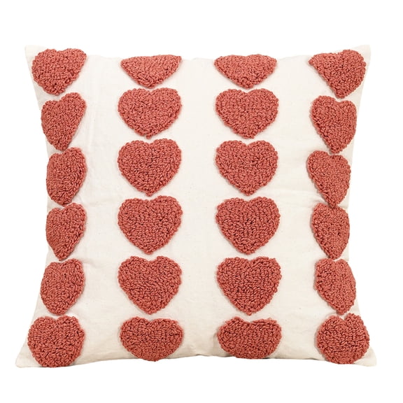 Leodye 1PCS Cream-style Velvet Pillow 3D Heart Embroidery Stylish Home Living Room Valentine’s Day Sofa Decor Cushion -17.72x17.72in