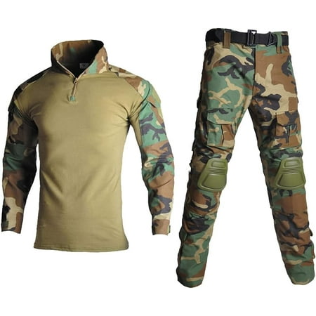 Mens Tactical Military Suits Long Sleeve Rip-Stop Uniforms Combat Shirt and Pants Elbow Knee Pads