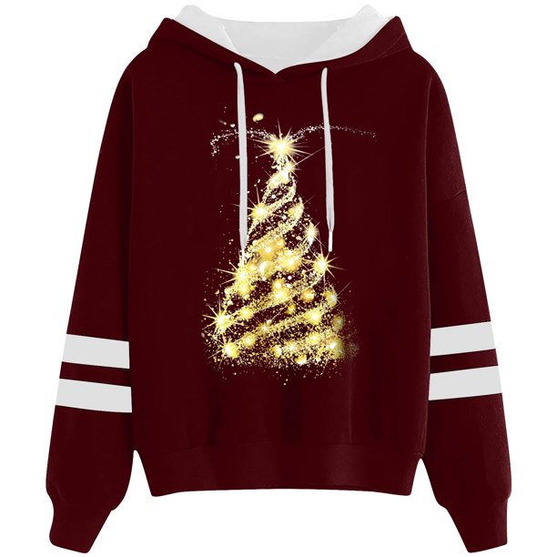 WILLBEST Sudaderas de Mujer Sudadera con Capucha y Cordón con Estampado Navideño Informal para Mujer 126 XX-Grande