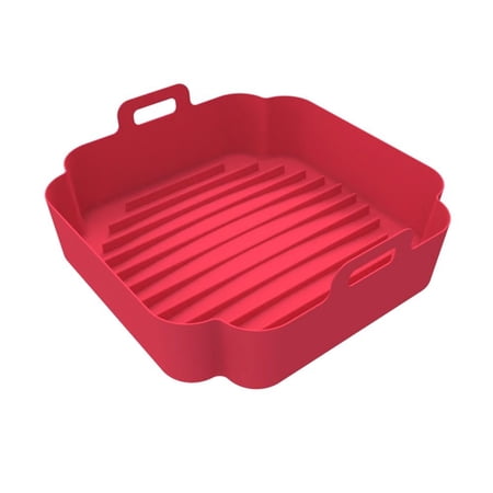 Grill Pot Tray Pizza Plate Cooking Reusable For Air Fryer Replacement Liners Baking Basket Square Silicone Pot RED