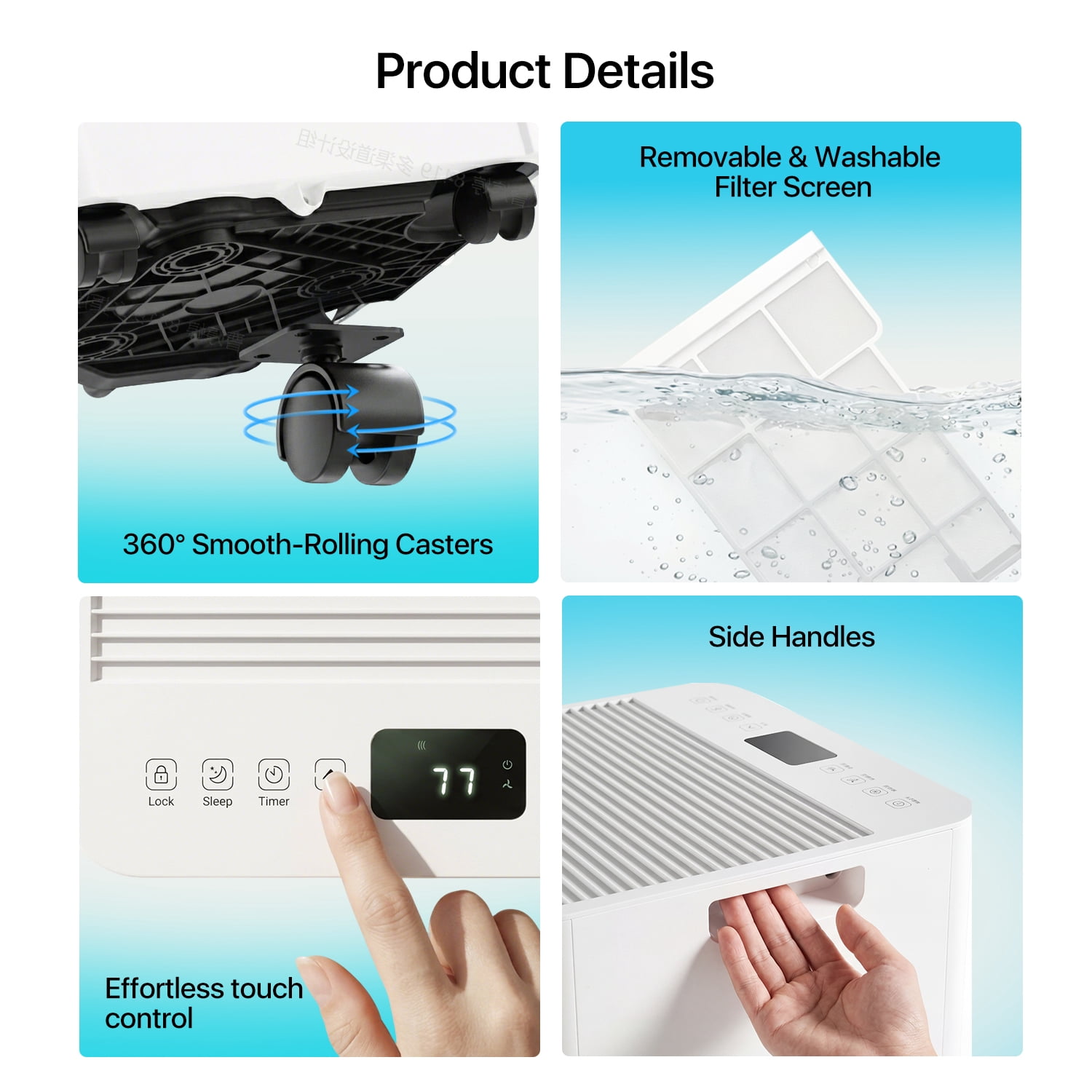 Dateyes 10000 BTU 5-in-1 Portable Air Conditioner, Smart Standing Cooling and Heating Unit, Remote Control Dehumidifier & Fan for Bedroom, Indoor Room AC