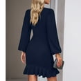 thumbnail image 2 of Women's Long Sleeves Dress Zipper Bodycon Mini Dress Ruffle Hem Round Neck Cocktail, 2 of 6