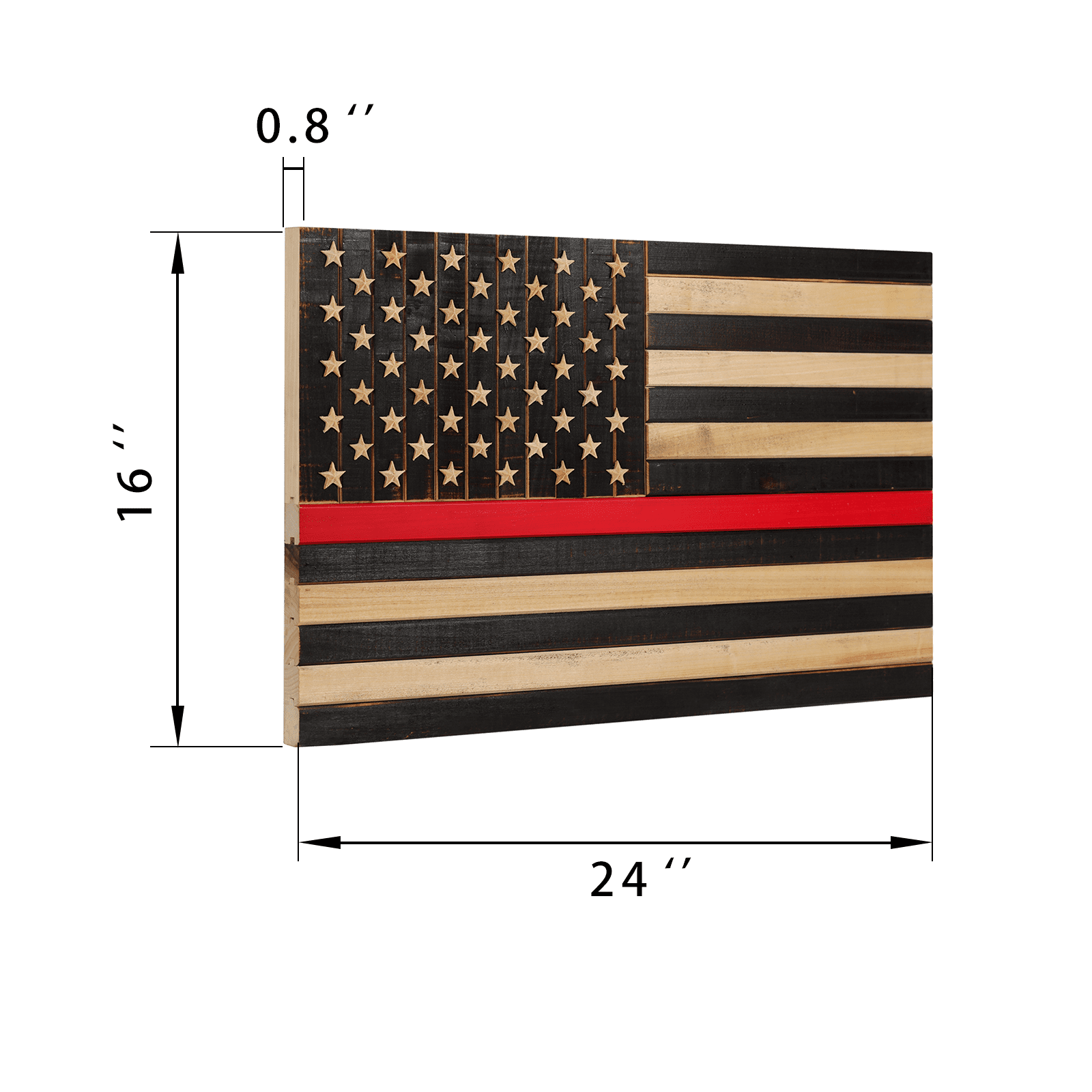 CONSDAN Wooden American Flag Wall Decor, Handcrafted Wall Art, USA Grown Hardwood, Rustic Wood Wall Flags, American Flag Wall Art, American Flag Decor | Thin Red Line, 24"x16"