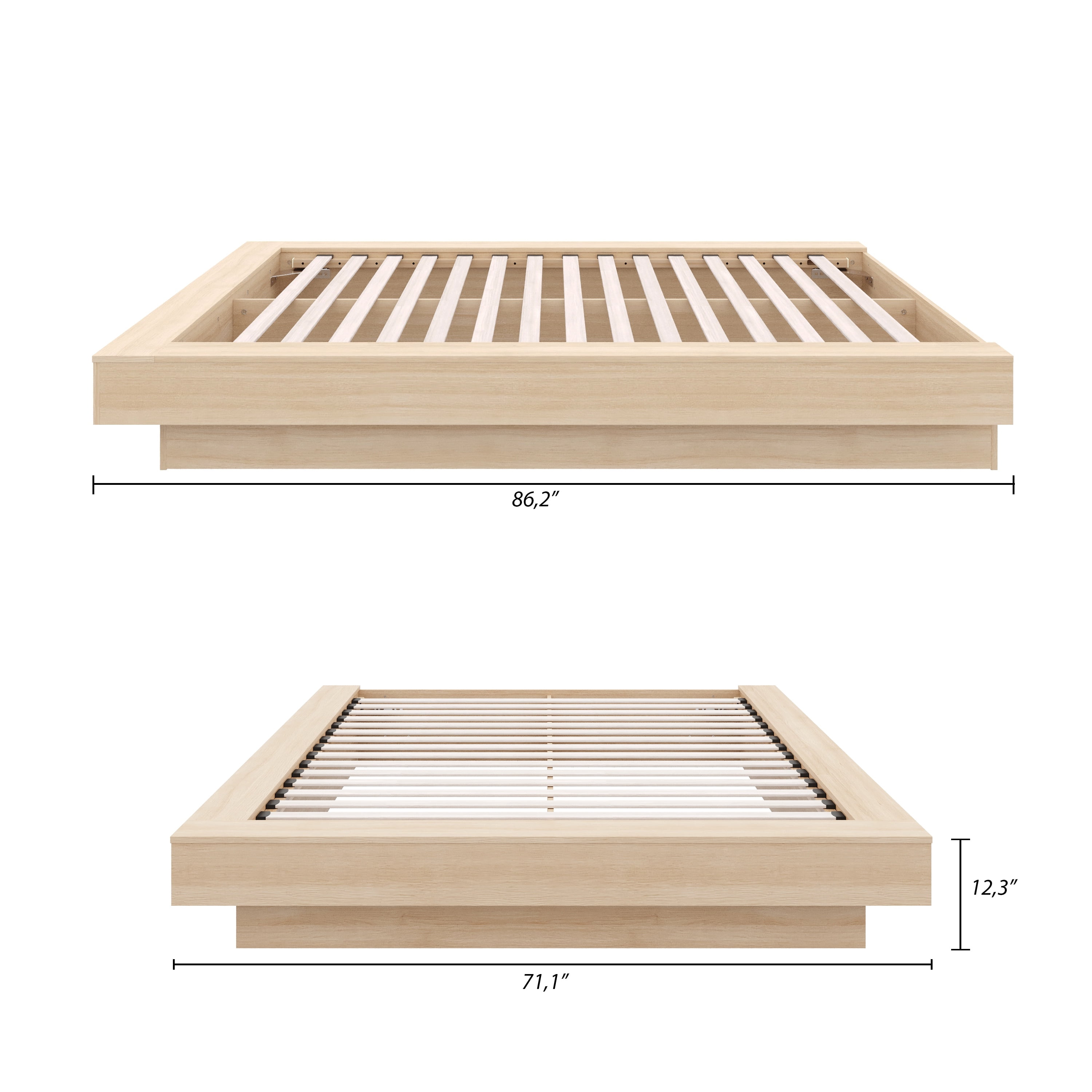 Nexera Marconi Queen Size Platform Wood Bed Frame, Natural Blonde Oak