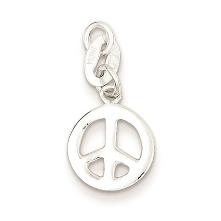 925 Sterling Silver Polished Peace Open back Charm Pendant 20mmx10mm