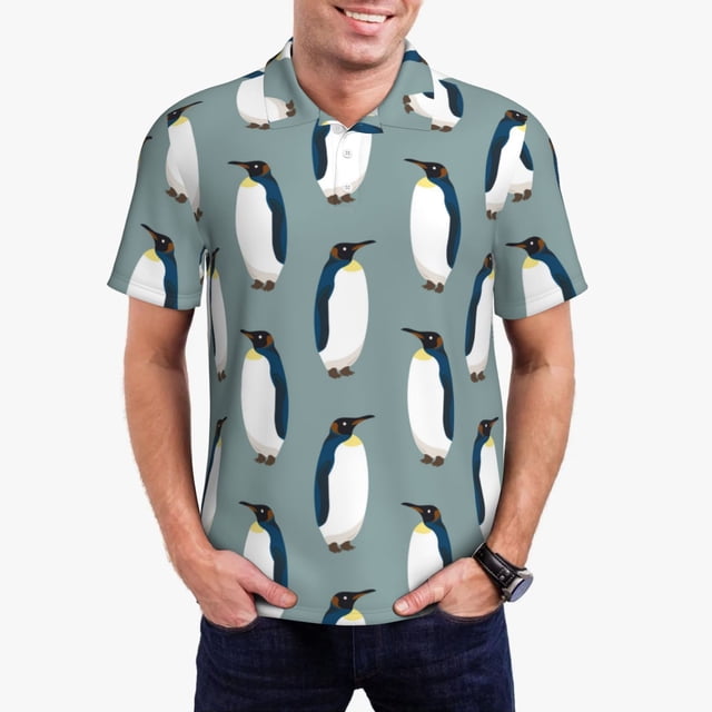 Balery Penguin Camisa Polo de Hombre con Estampado, de Manga Corta y Tejido Medio, Camisa Tipo Golf Polo-Small