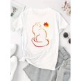 thumbnail image 2 of Women's Stylish Maple Leaf Cat Graphic Tee - Black Casual Short Sleeve T-Shirt with Vibrant Orange & Red Cat Design, Comfortable Summer Top for Casual Attire, Casual Summer Top | Trendy Graphic Tshir, 2 of 6