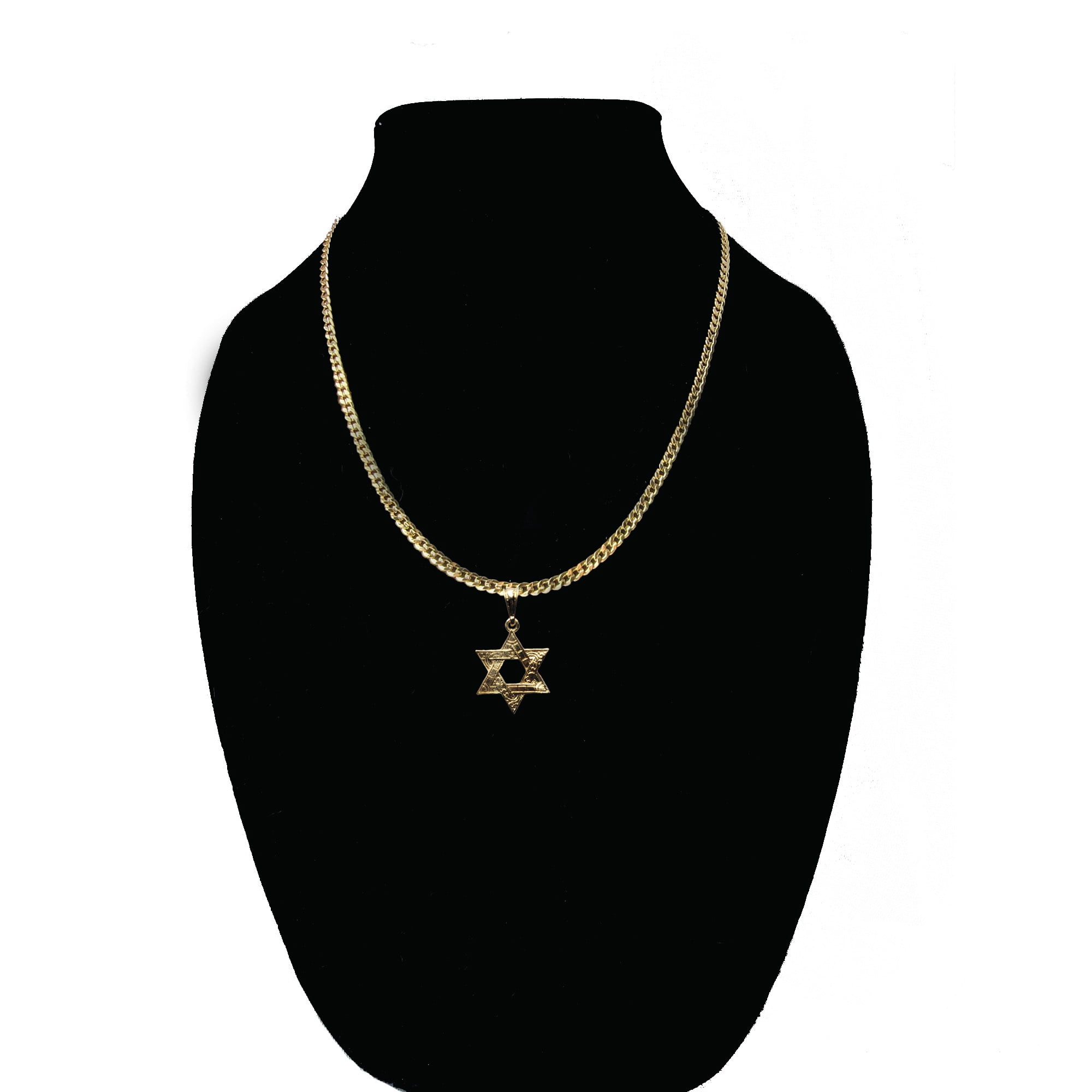 14k Bonded Gold Necklace with Star David Pendent, Best Christmas Unisex Gift for Women, Men Mother, Father, Girlfriend, Boyfriend, Her, Him, Cuban Chain with Charm by Artisan Jeweler