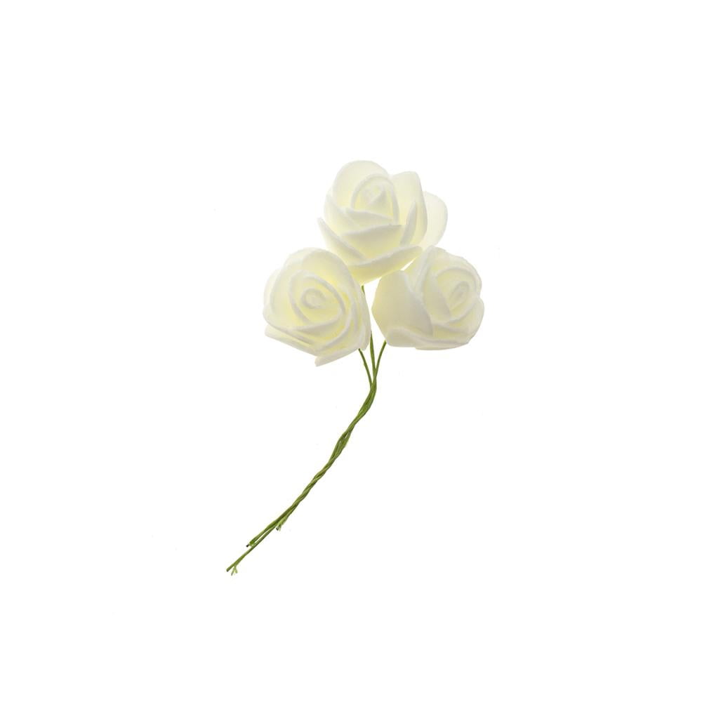 Foam Rose Flower with Wire, Ivory, 11/2Inch, 12Count