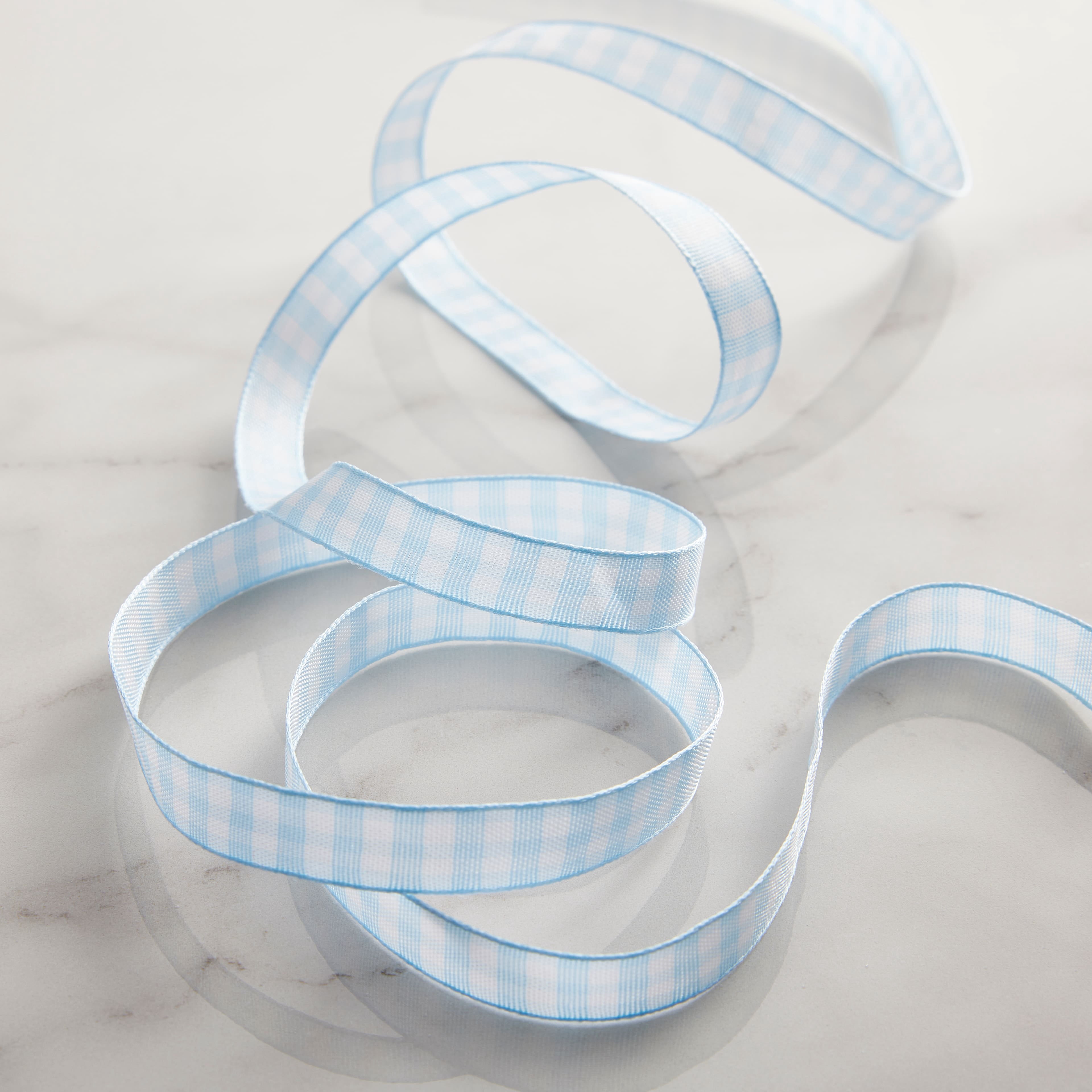 3/8" x 7yd. Light Blue Gingham Ribbon by Celebrate It – Non-Wired Woven Selvage Edge - Ideal for Gift Wrapping - Crafts & Home Decor - 12 Pack