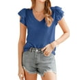 thumbnail image 3 of STARVNC Women V Neck Tiered Ruffle Short Sleeve Pleated T-Shirt, 3 of 6