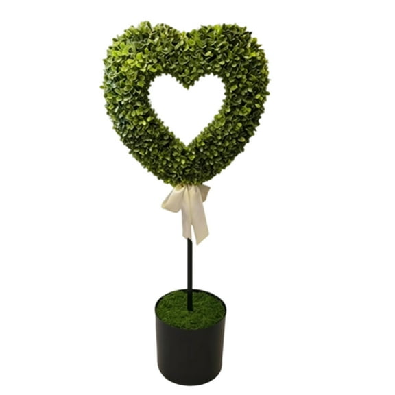 Fung-hwang Boxwood Heart with Bow Topiary, 30 Inch Heart Topiary Green & White Valentine's Day Artificial Boxwood Decoration, Faux Love Topiary Ball