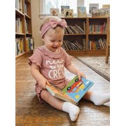 BemeyourBBs Newborn Baby Girl Summer Clothes Hospital Going Home Outfit Baby Girl New To The Crew Romper Letter Embroidered Short Sleeve Waffle Knit Ruffle Jumpsuit Shorts Headband