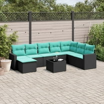 vidaXL 9 Piece Patio Sofa Set with Cushions Black Poly Rattan