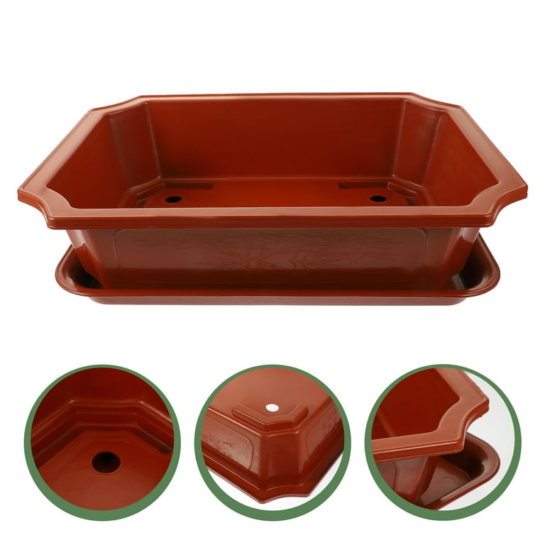 Classical Bonsai Pot Garden Use Large Size Flowerpot Durable Bonsai Cultivation Pot with Tray, Size: 43X31CM